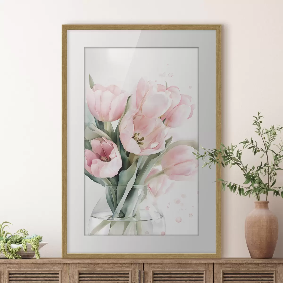 Plakat Õrnad roosad tulbid akvarellistiilis f49225