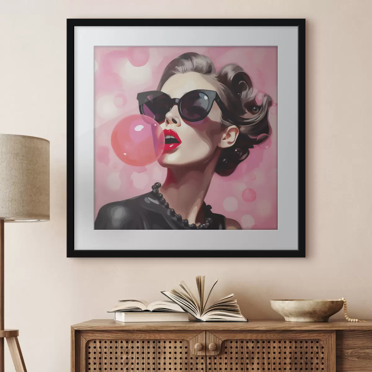 Plakat Päikeseprillidega tüdruku imitatsioonillustratsioon f49385