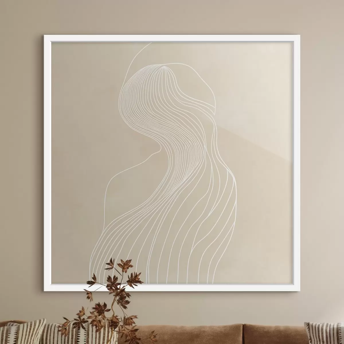 Plakat Minimalistlikus stiilis abstraktne naise siluett valgetest joontest f48875