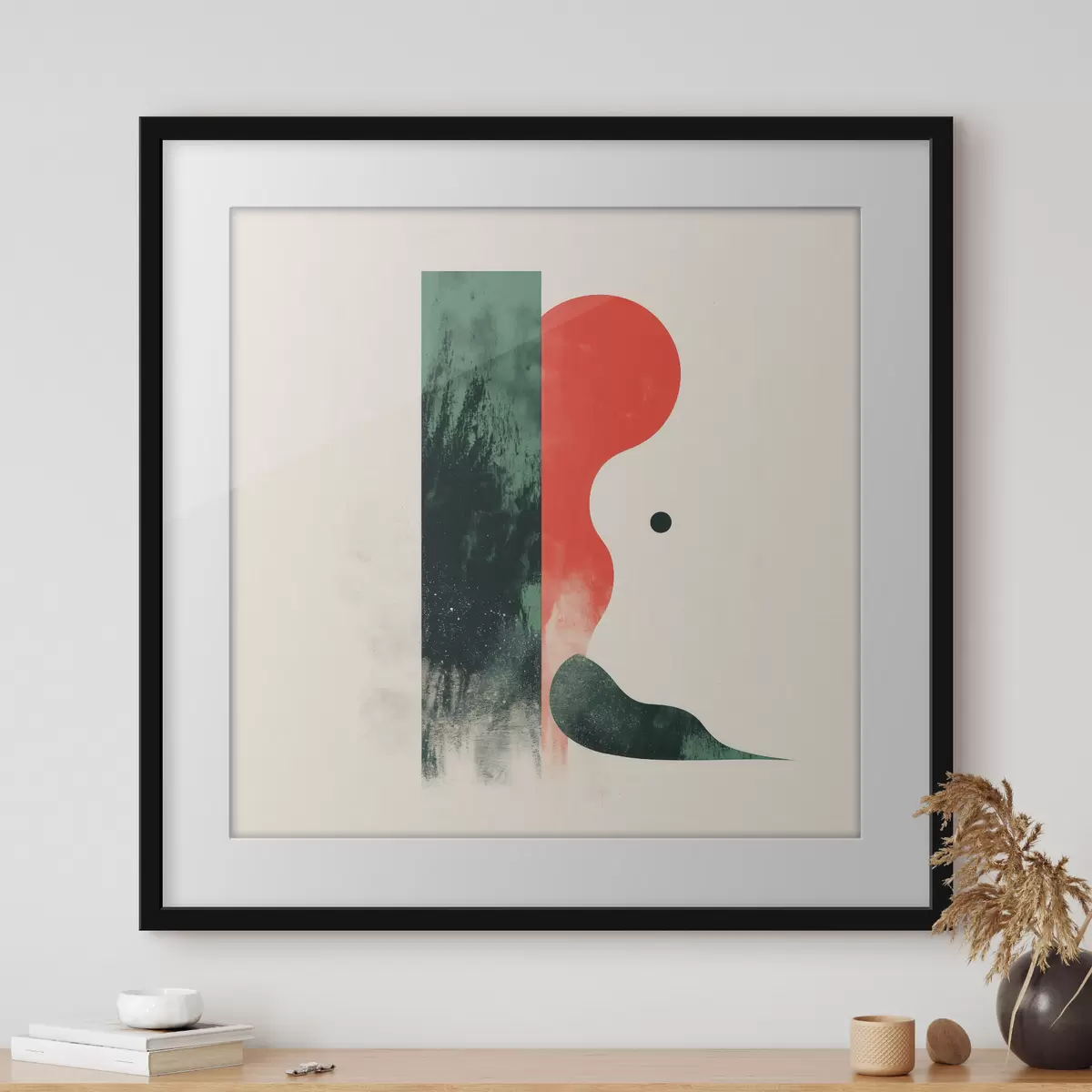 Plakat Kaasaegne geomeetriline kompositsioon punaste ja roheliste abstraktsete kujunditega f48888