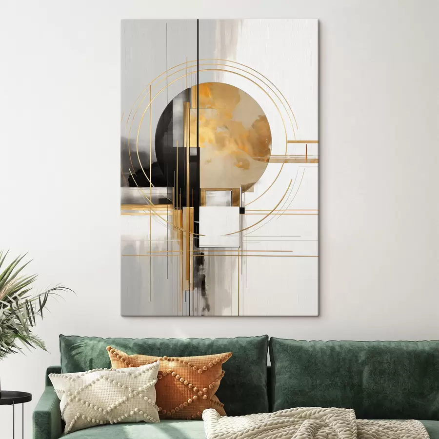 Pilt Abstraktsed geomeetrilised kujundid ja ringid kollaste detailidega, tekstuurne kunst s49481