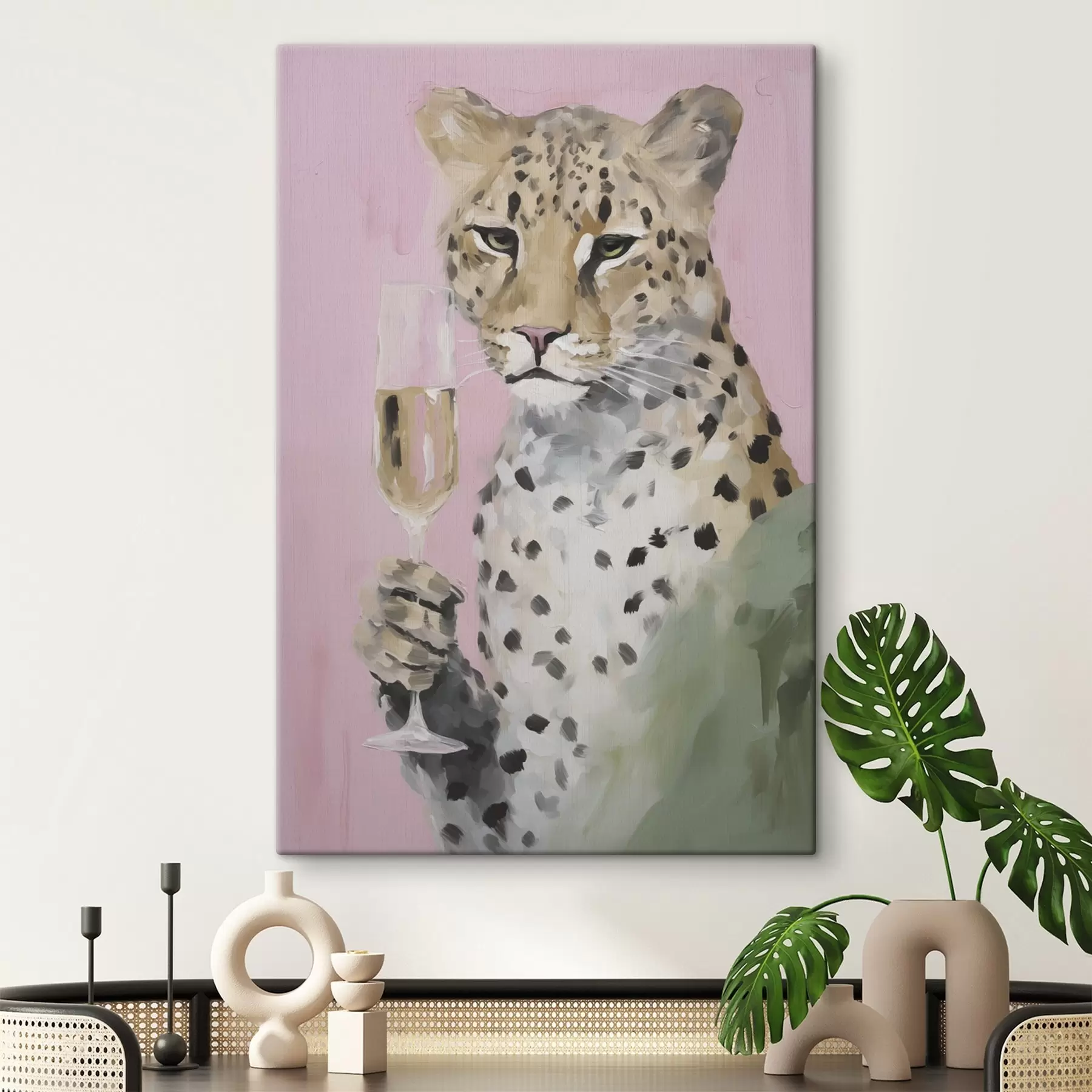 Pilt Leopard, kes hoiab klaasist imitatsiooni s49511