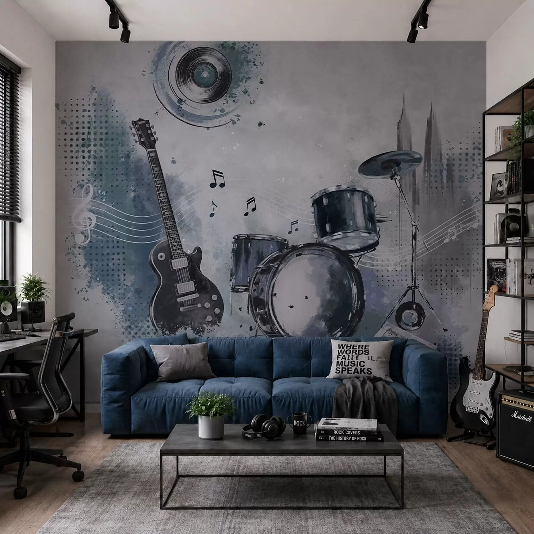 Fototapeedid Kitarr ja trummid koos nootidega w05546