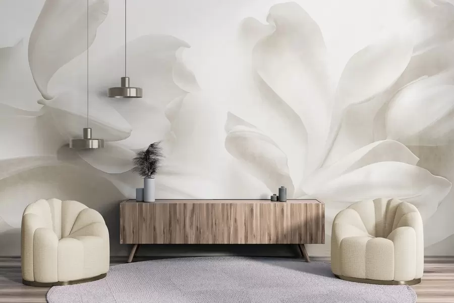 Fototapeedid Tekstuuriga valged magnoliaõied õrnad kroonlehtedega, udune hele taust w09771