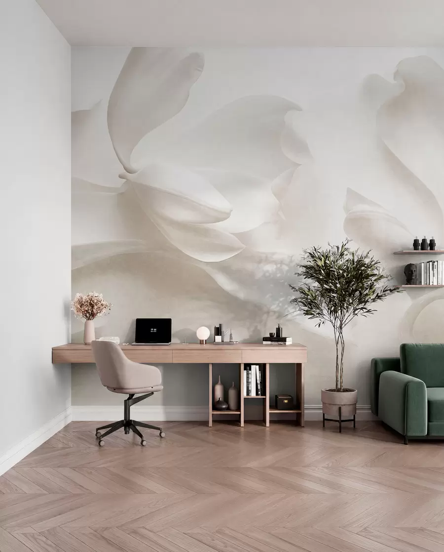 Fototapeedid Tekstuuriga valged magnoliaõied õrnad kroonlehtedega, udune hele taust w09771