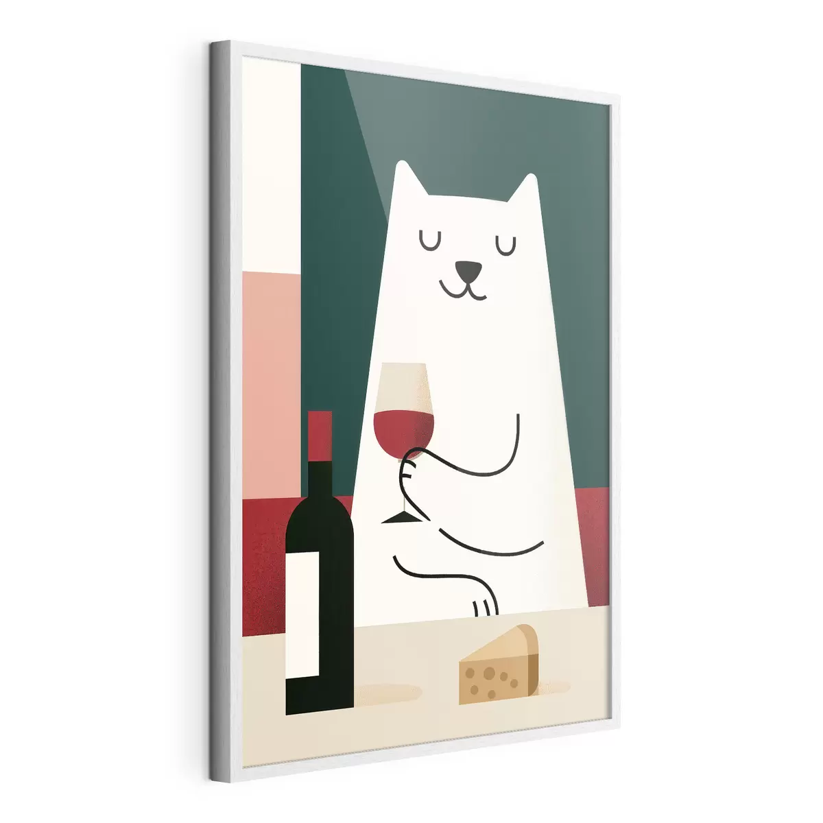 Plakat Kass koos veiniklaasiga f49624
