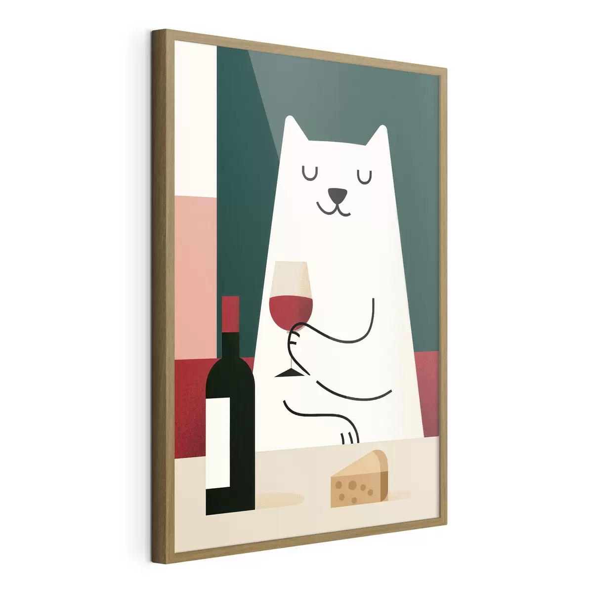 Plakat Kass koos veiniklaasiga f49624