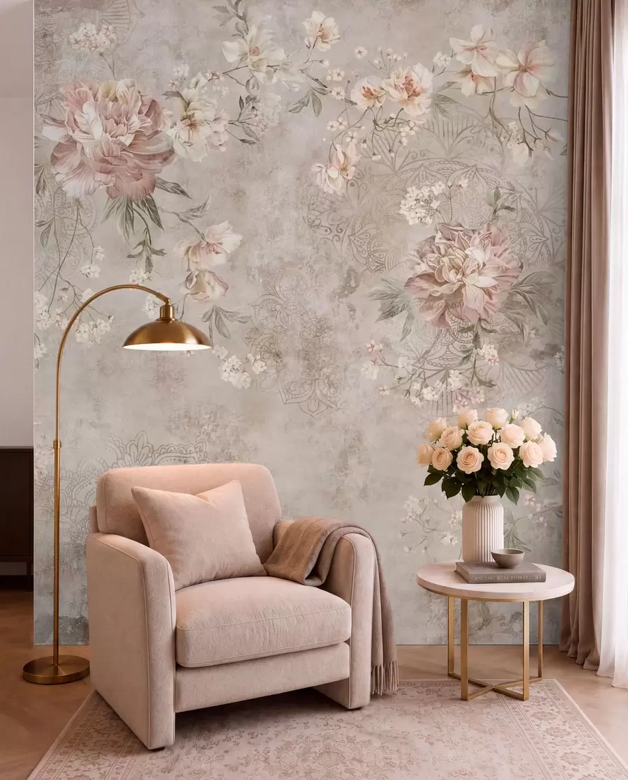Fototapeedid Lilleline ornament tekstuurse heleda taustal w05698