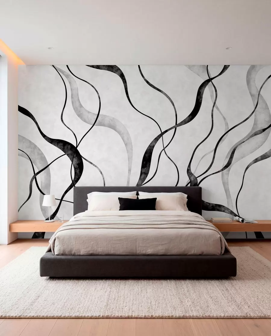 Fototapeedid Abstraktsed voolavad jooned monokroomsetes toonides w05699