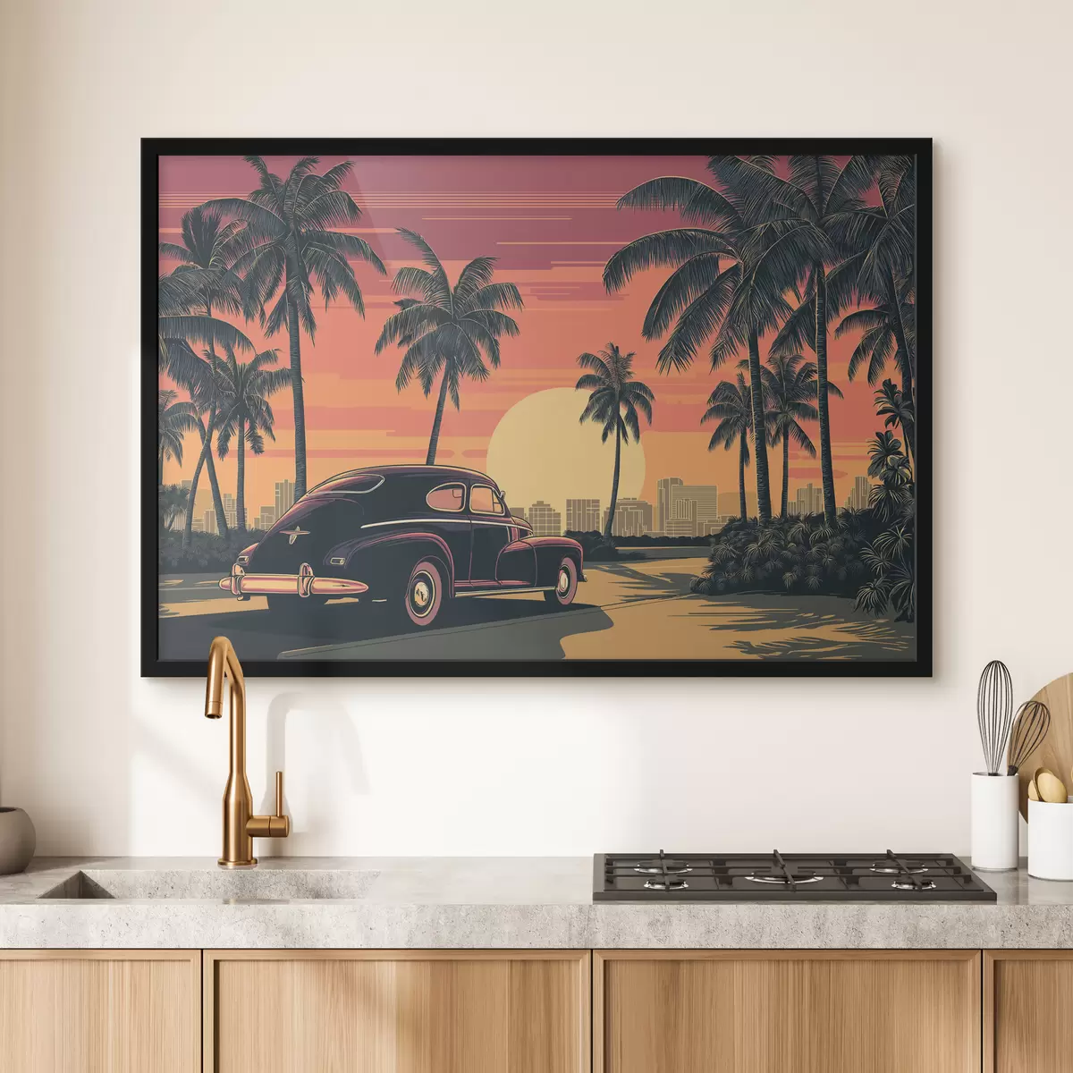 Plakat Vanaaegne auto palmipuude taustal f49833