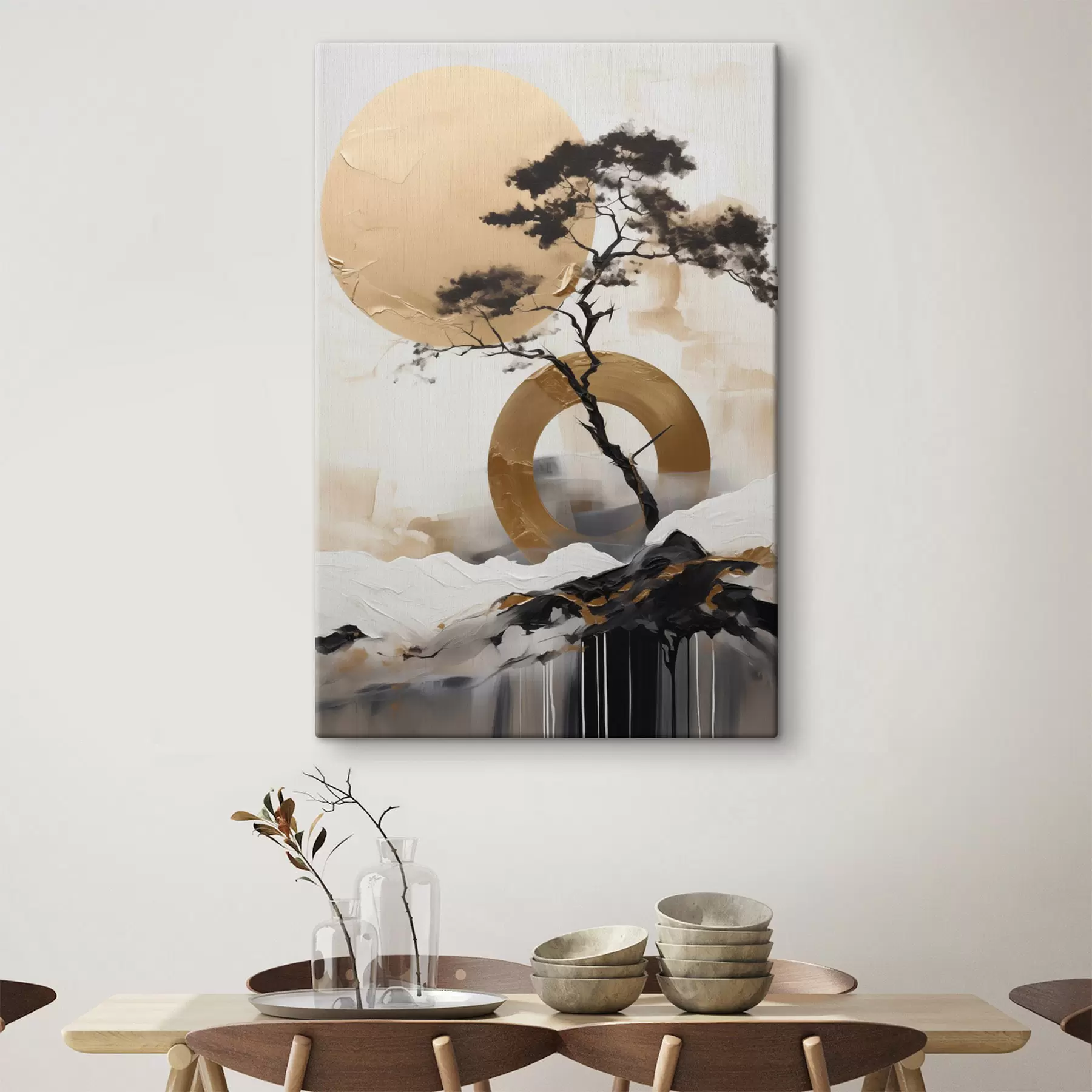 Pilt Dekoratiivne bonsai-puu, abstraktne maal s49786
