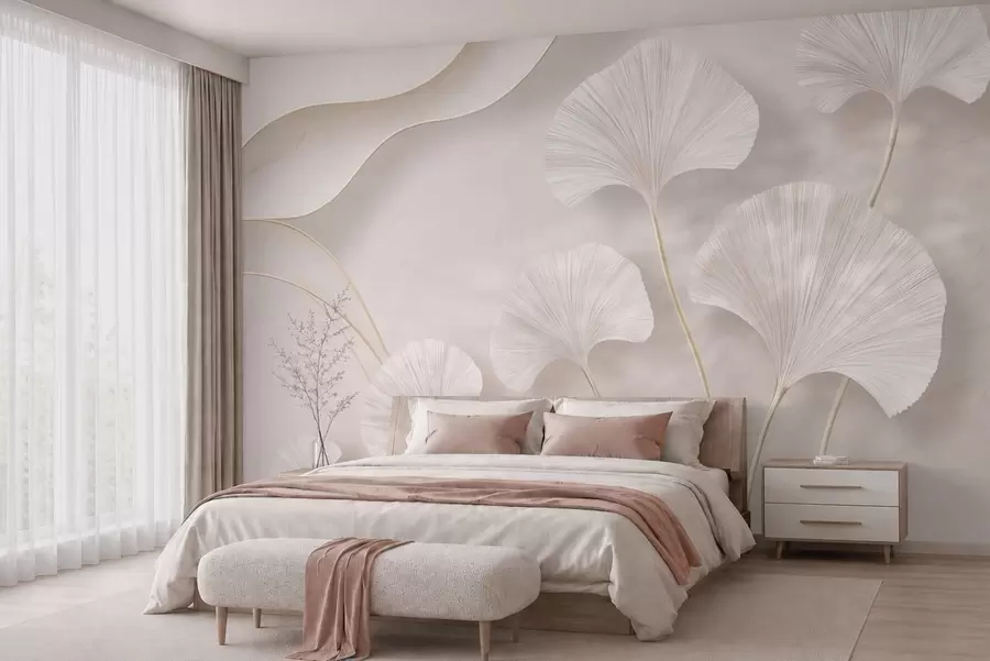 Fototapeedid Hele ginkgo lehed pehme marmorist taustal w05734v1