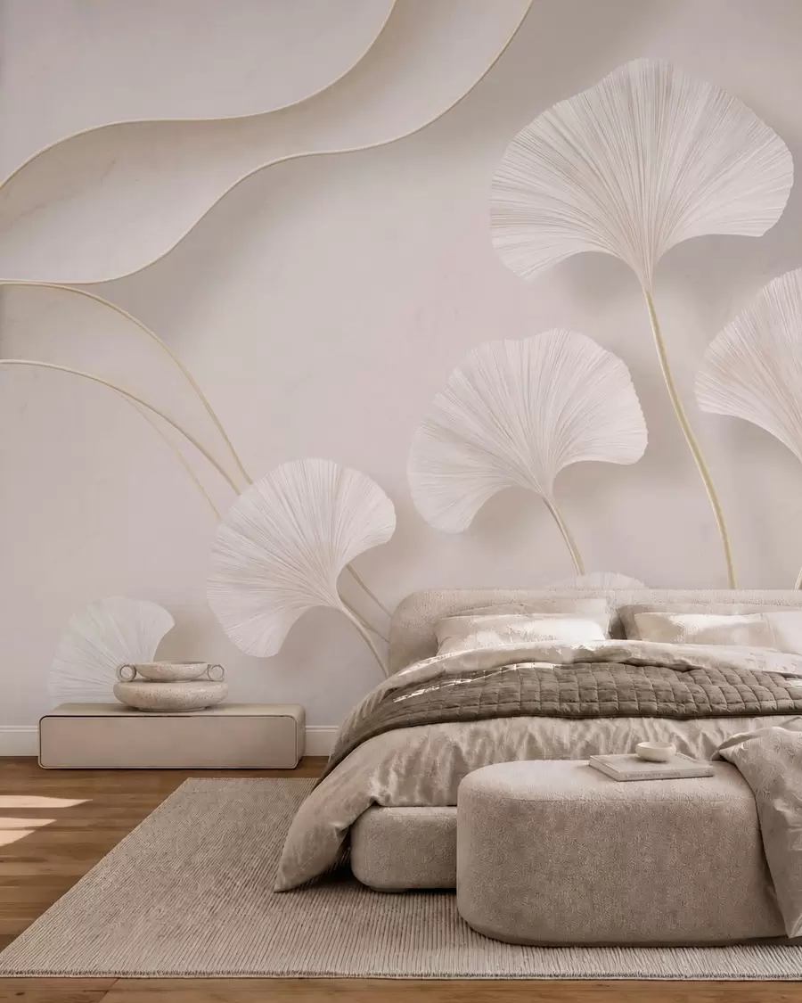 Fototapeedid Hele ginkgo lehed pehme marmorist taustal w05734v1