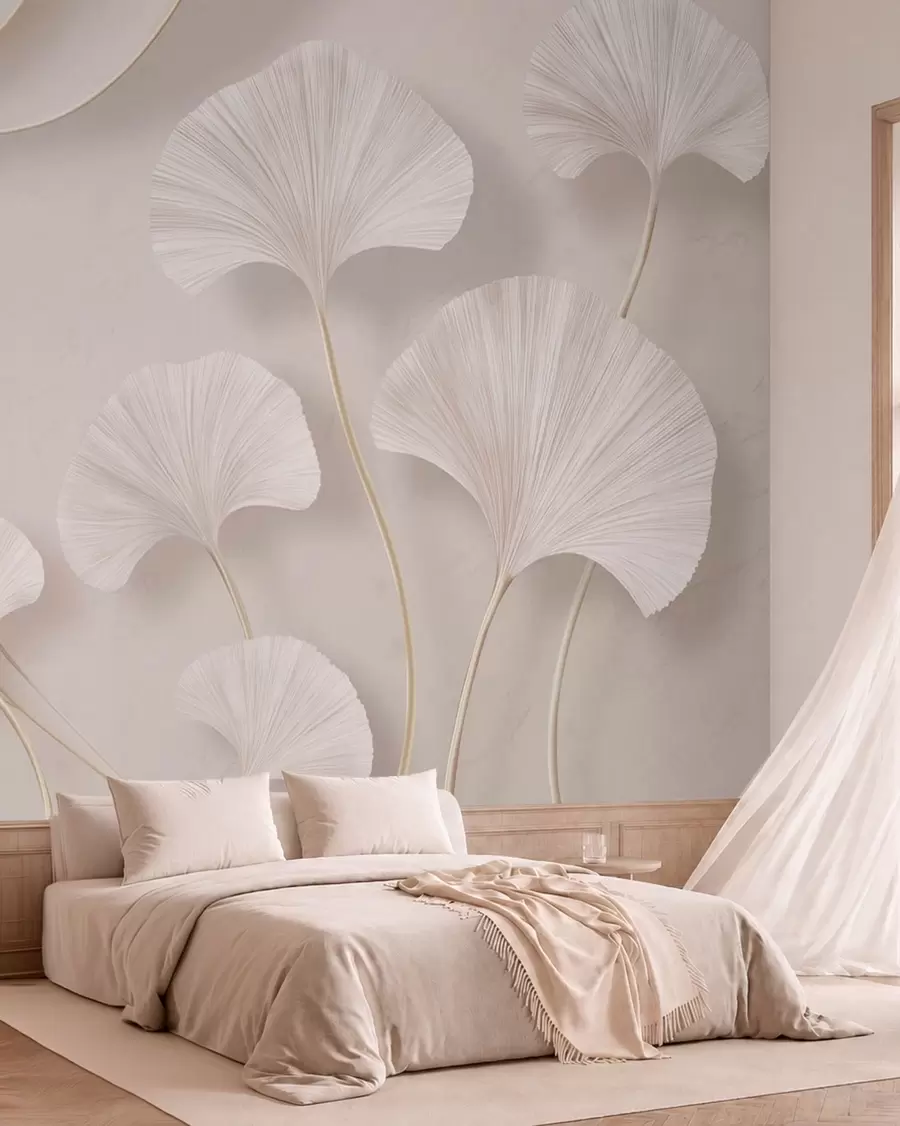 Fototapeedid Hele ginkgo lehed pehme marmorist taustal w05734v1