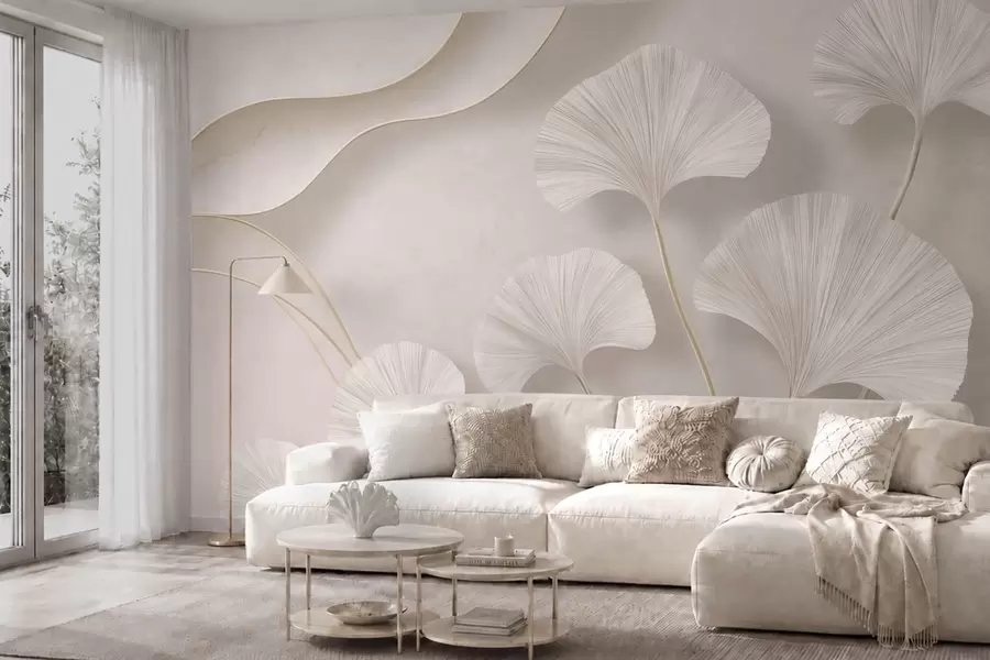 Fototapeedid Hele ginkgo lehed pehme marmorist taustal w05734v1