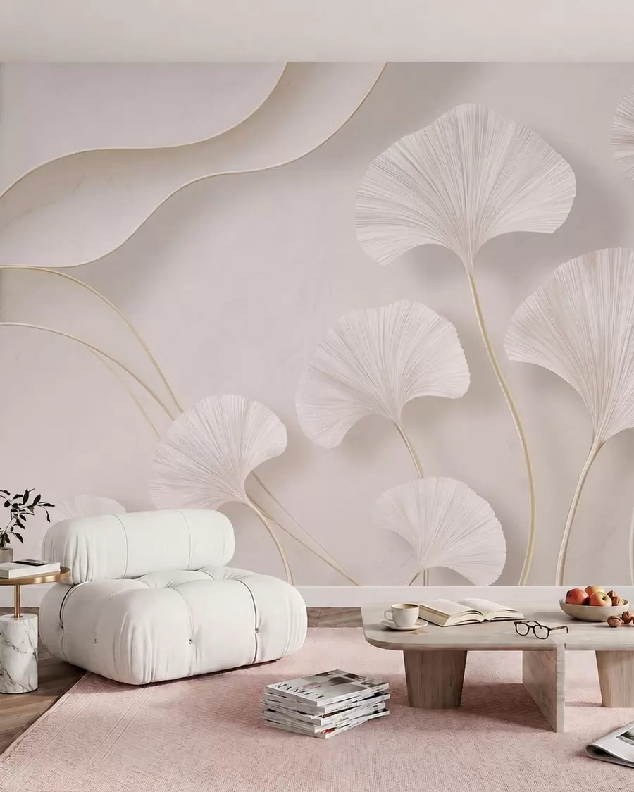 Fototapeedid Hele ginkgo lehed pehme marmorist taustal w05734v1