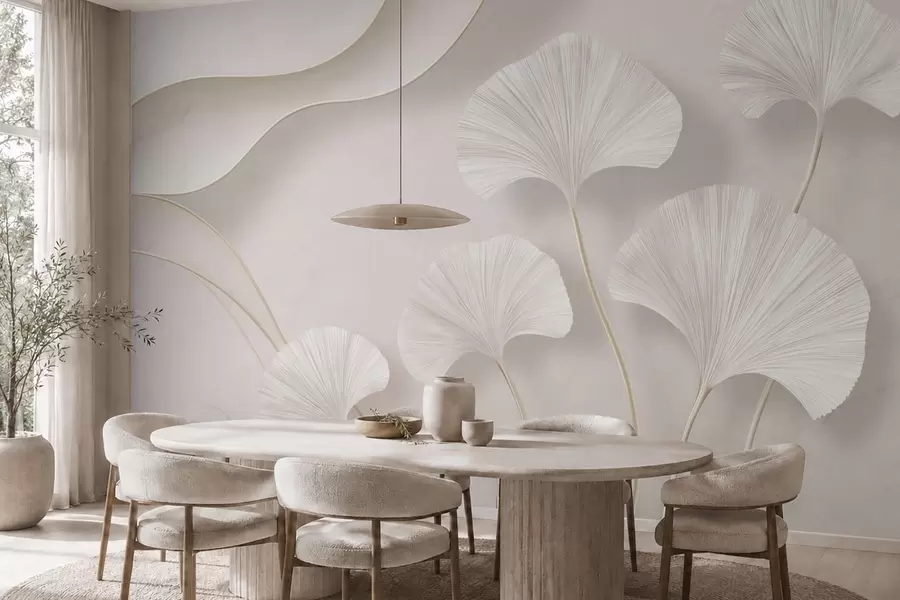 Fototapeedid Hele ginkgo lehed pehme marmorist taustal w05734v1