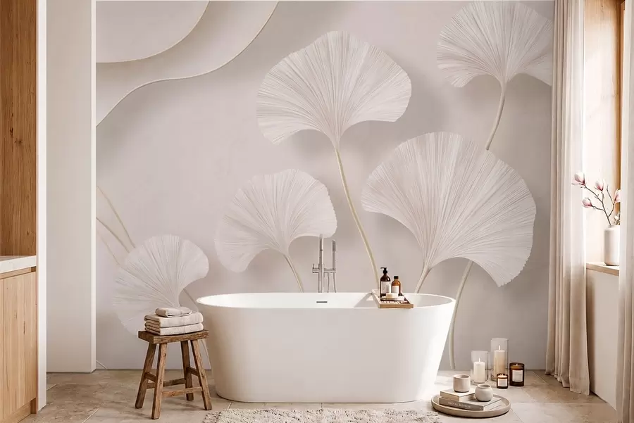 Fototapeedid Hele ginkgo lehed pehme marmorist taustal w05734v1