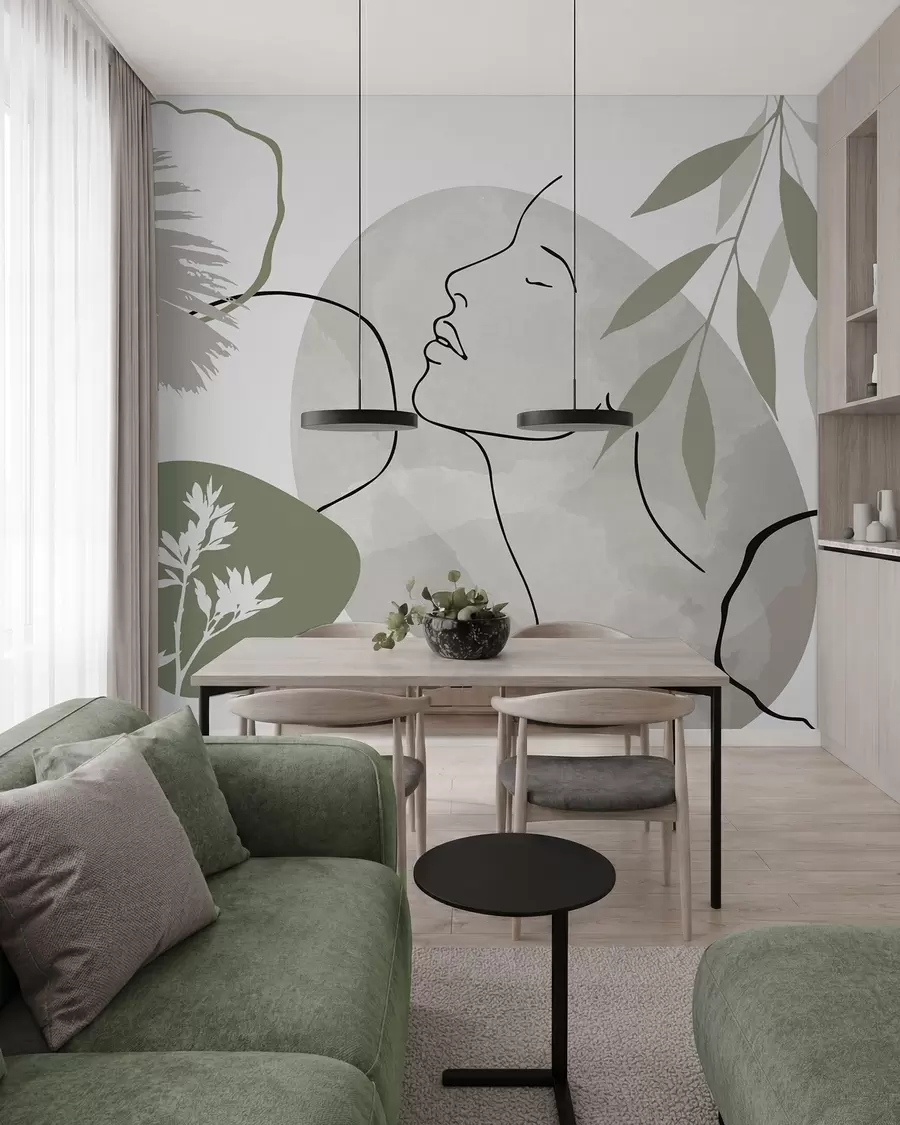 Fototapeedid Abstraktsioon taimestiku ja näo siluetiga w05776v1