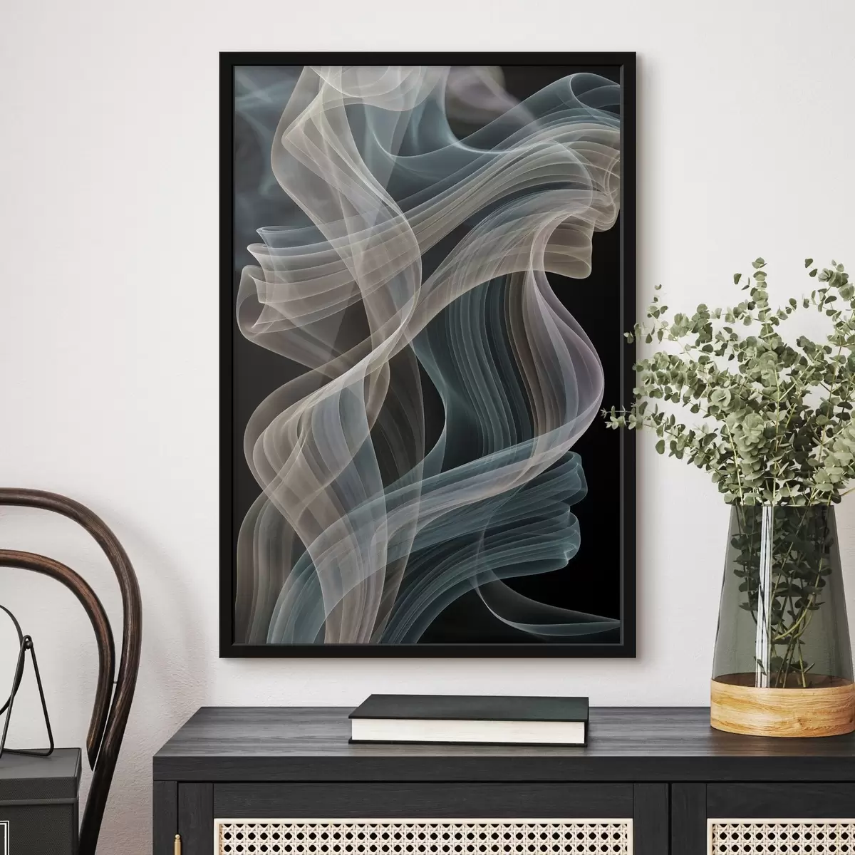 Plakat Tumedal taustal keerlevad värvilised suitsukerad f49862