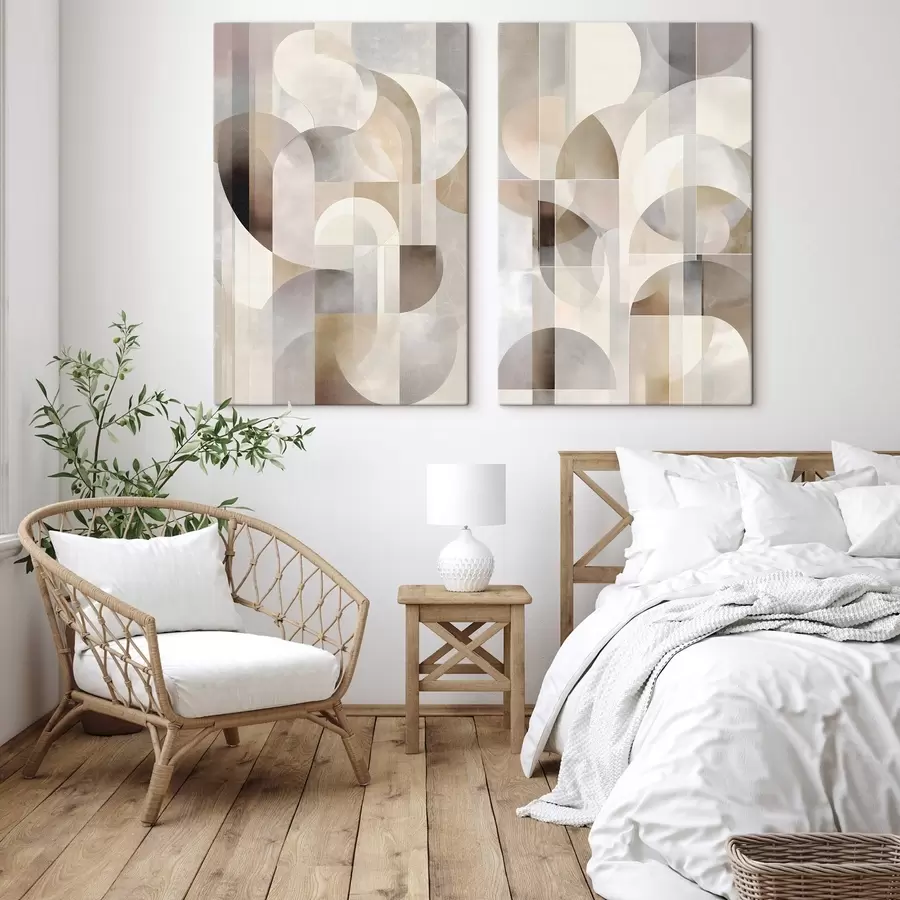 Fototapeedid Minimalistlik, geomeetriline ja abstraktne kompositsioon, milles domineerivad pehmed beeži, kreemika, hallikaspruuni ja hallikasbeeži toonid m30725