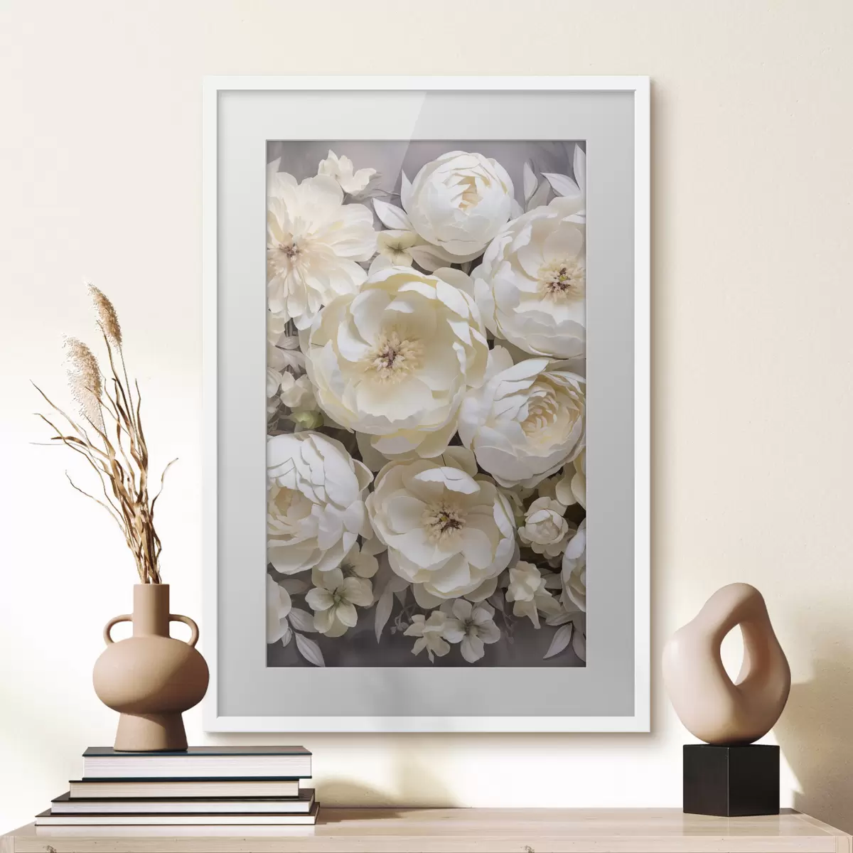 Plakat Valged pojengid f50034