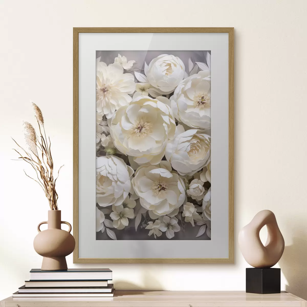 Plakat Valged pojengid f50034