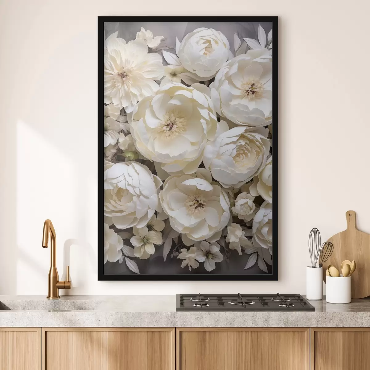 Plakat Valged pojengid f50034