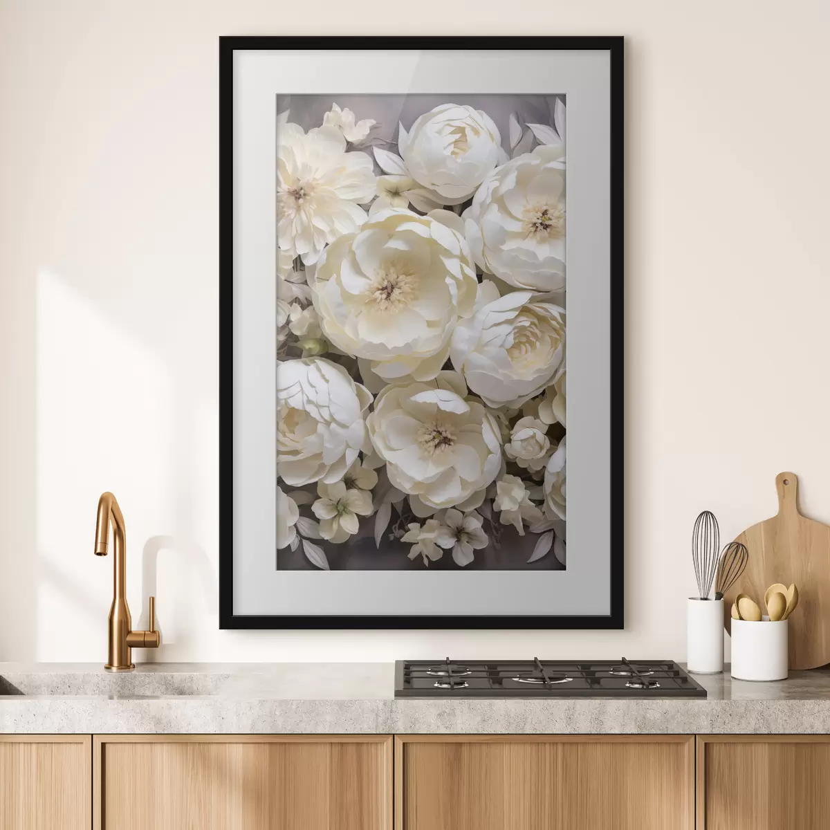 Plakat Valged pojengid f50034