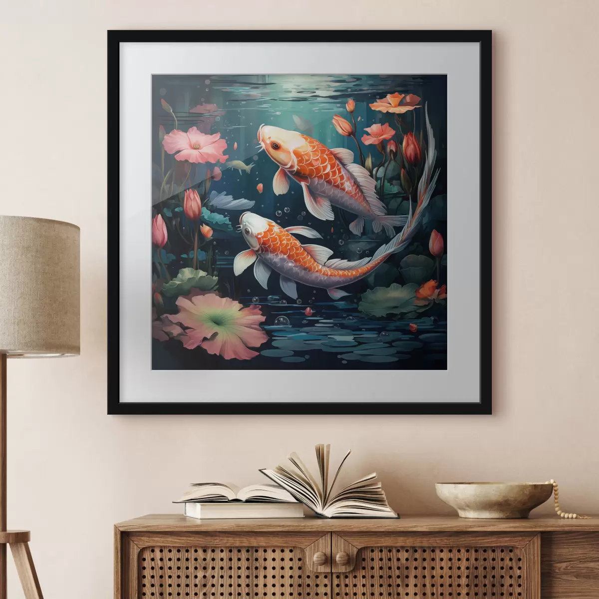 Plakat Koi-karpkalad ja lootosed f50038