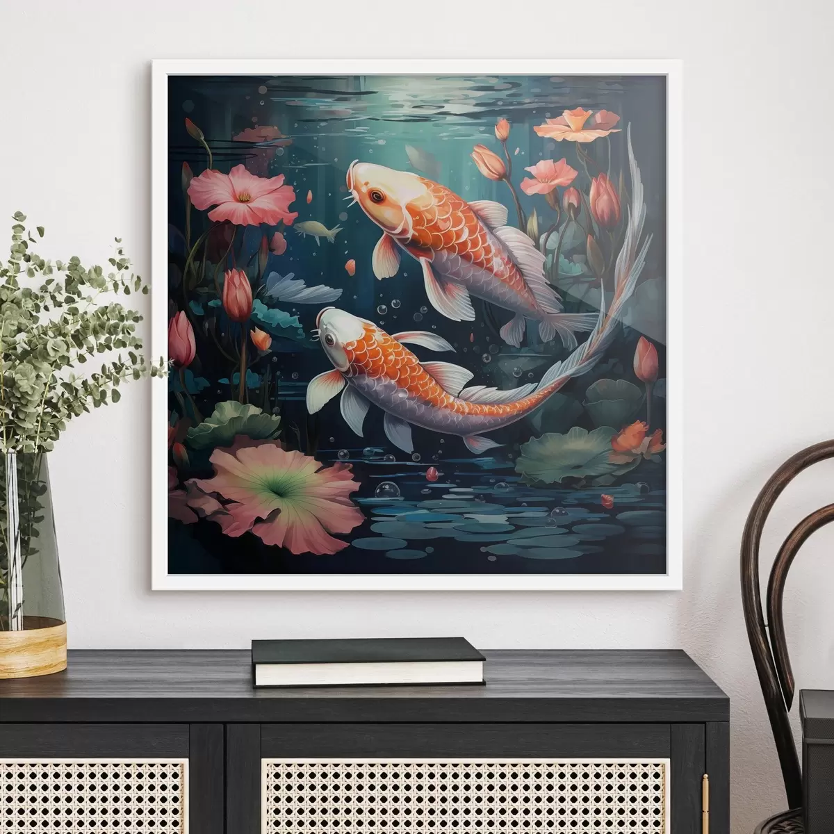 Plakat Koi-karpkalad ja lootosed f50038