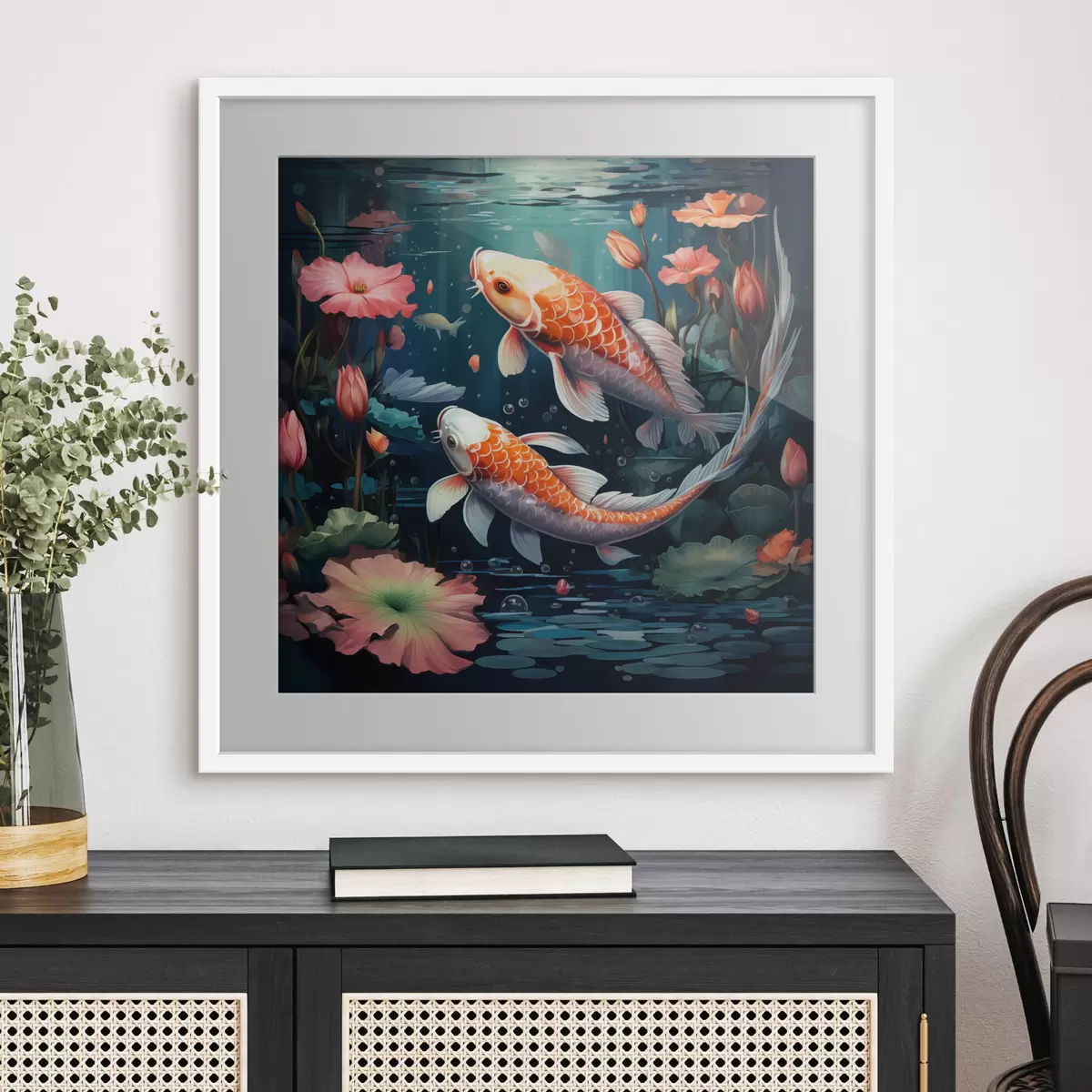Plakat Koi-karpkalad ja lootosed f50038
