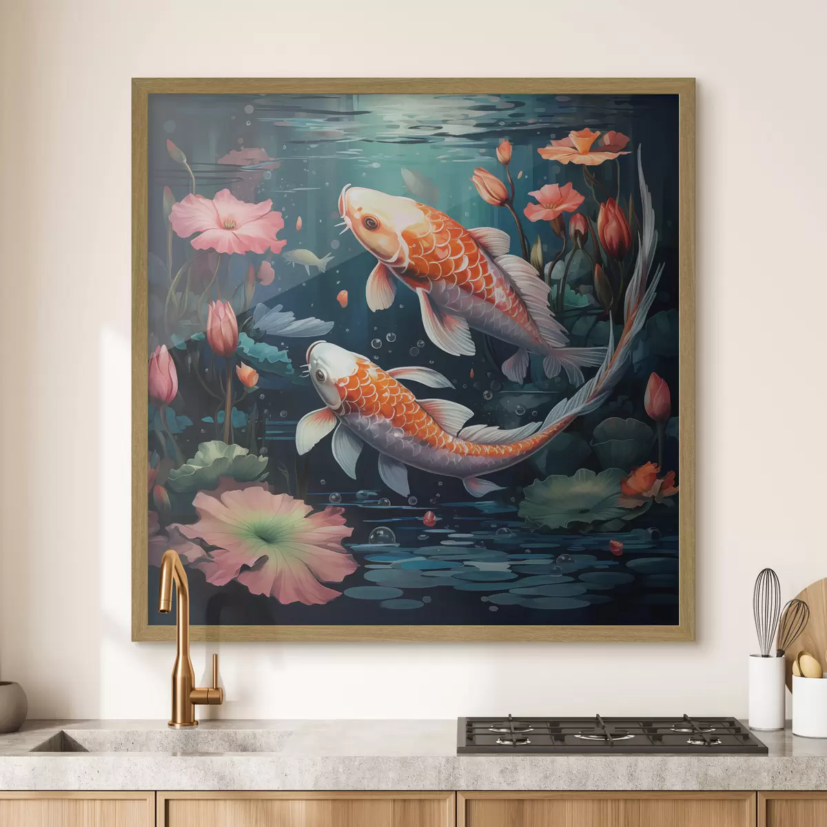 Plakat Koi-karpkalad ja lootosed f50038