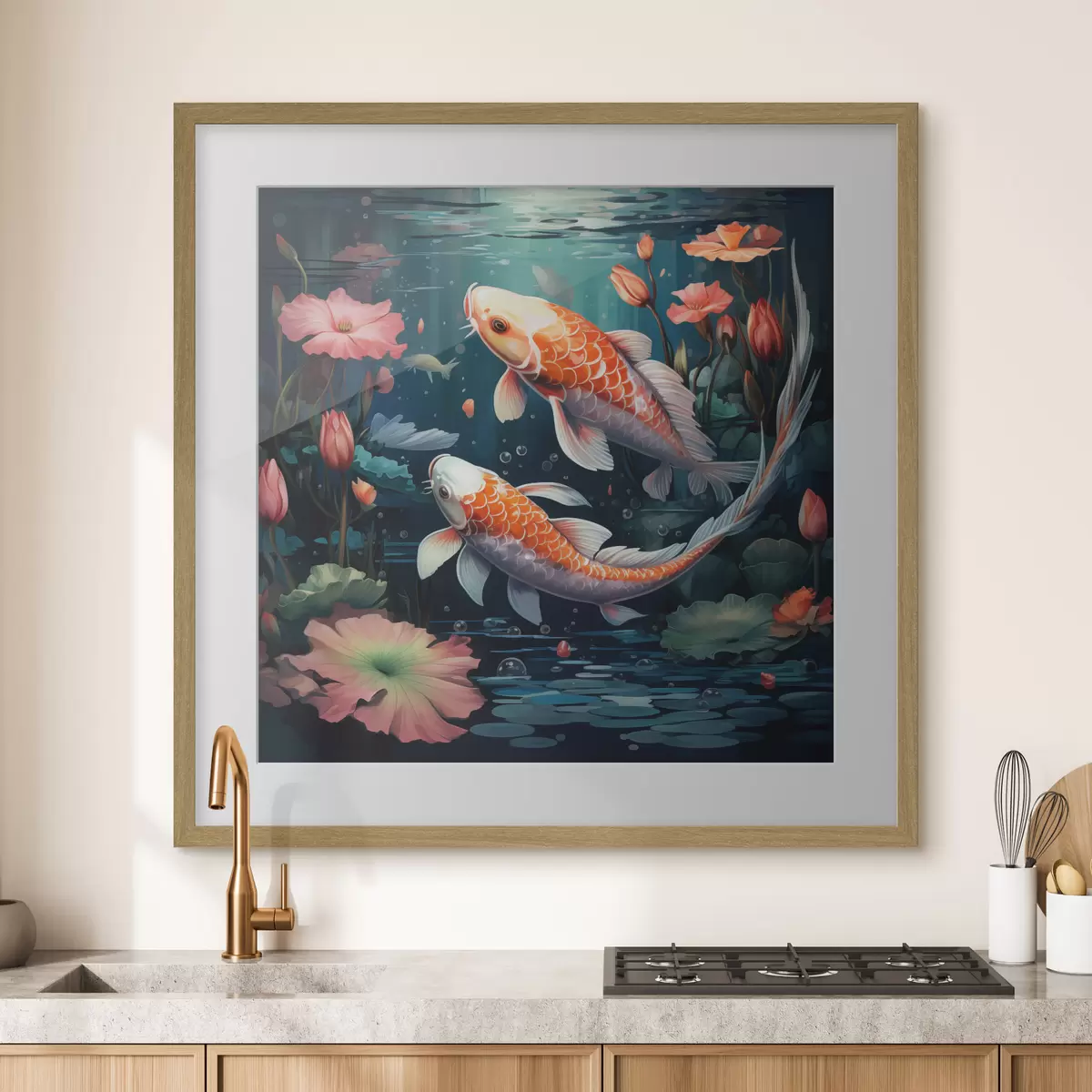 Plakat Koi-karpkalad ja lootosed f50038