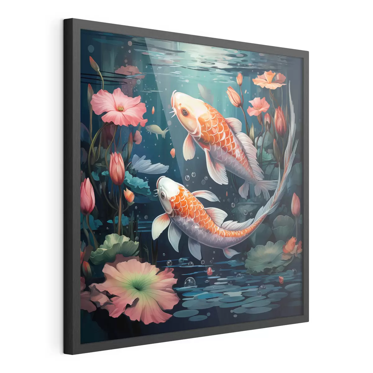 Plakat Koi-karpkalad ja lootosed f50038