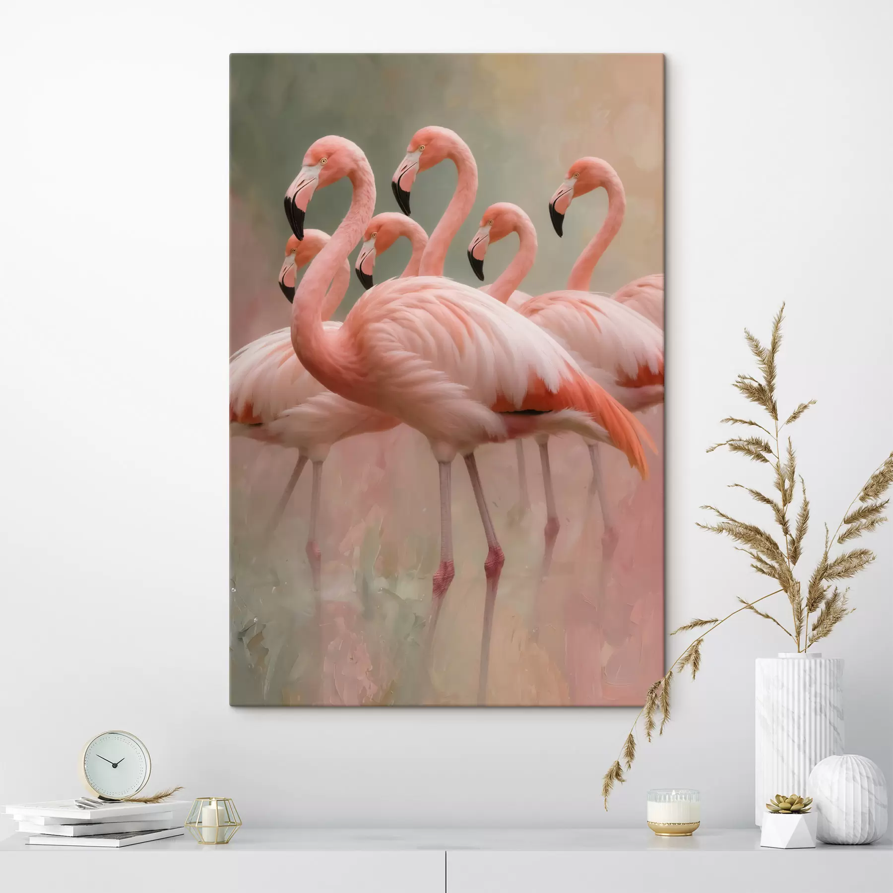 Pilt Kaasaegses maalikunstistiilis kujutatud flamingode parve dekoratiivne portree s49727