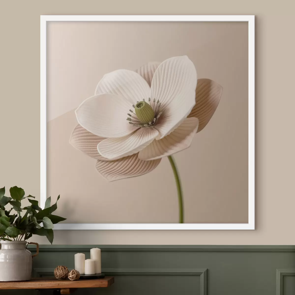 Plakat Minimalistlikus stiilis lill tekstuurse kroonlehtedega beežides toonides f49719