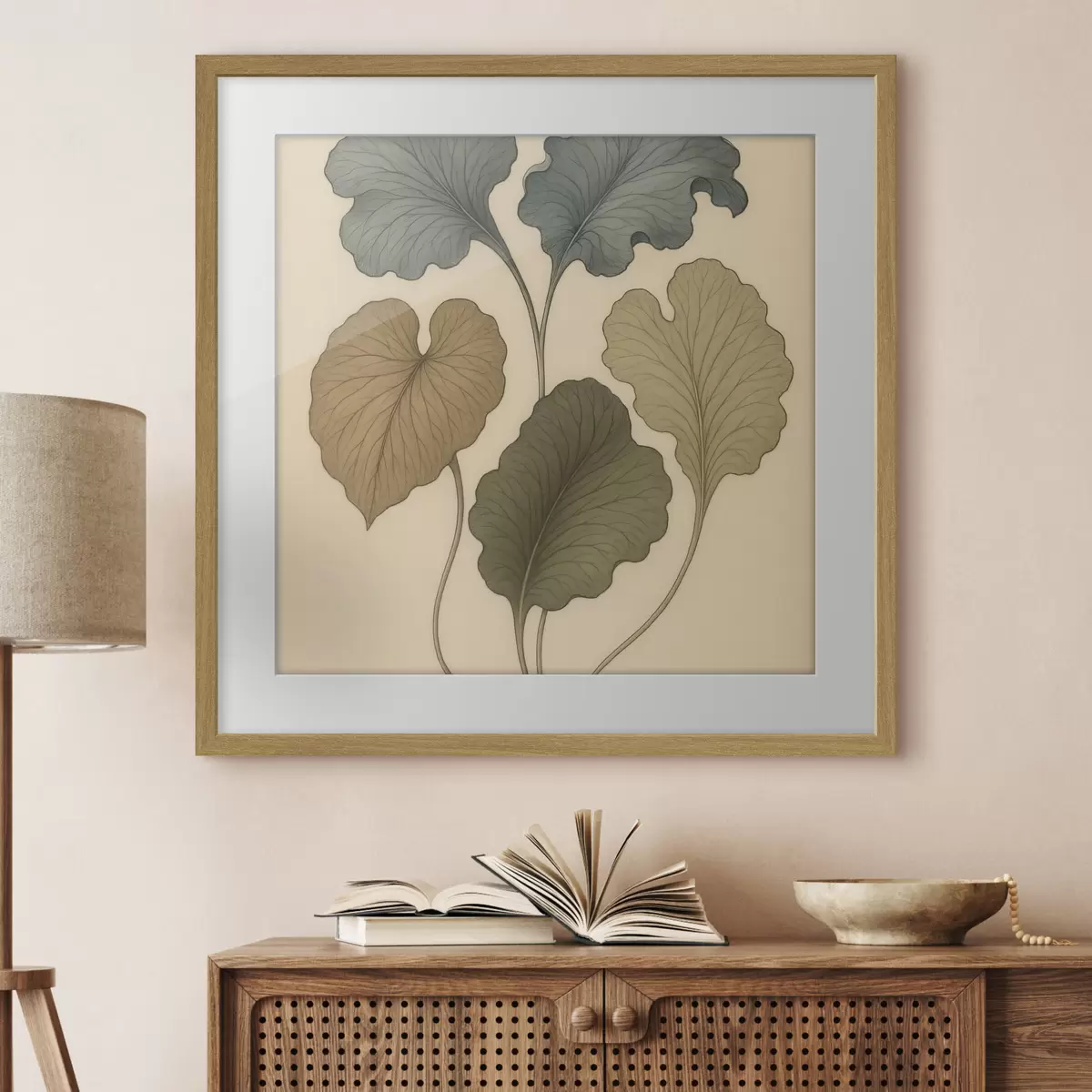 Plakat Beezil taustal asuvad mahedates toonides dekoratiivsed lehed f49721