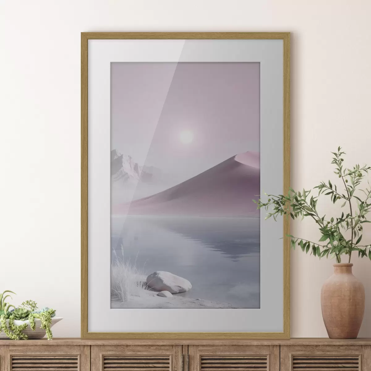 Plakat Pastelltoonides mägijärv liivase mäe lähedal f49725