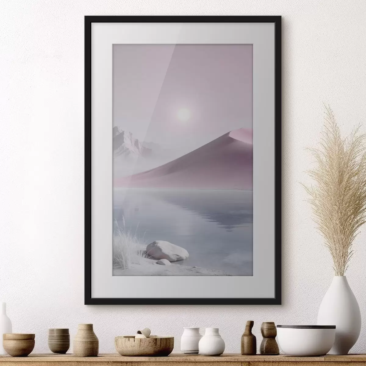 Plakat Pastelltoonides mägijärv liivase mäe lähedal f49725