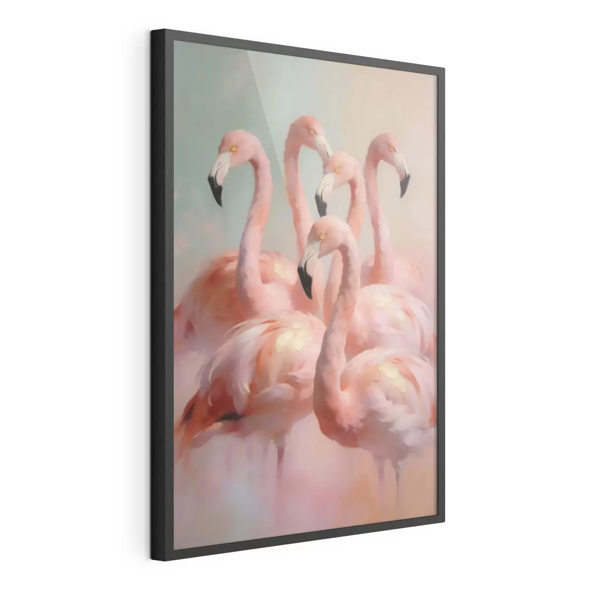 Plakat Õlimaalistiilis roosad flamingod pehmetes pastelltoonides f49726