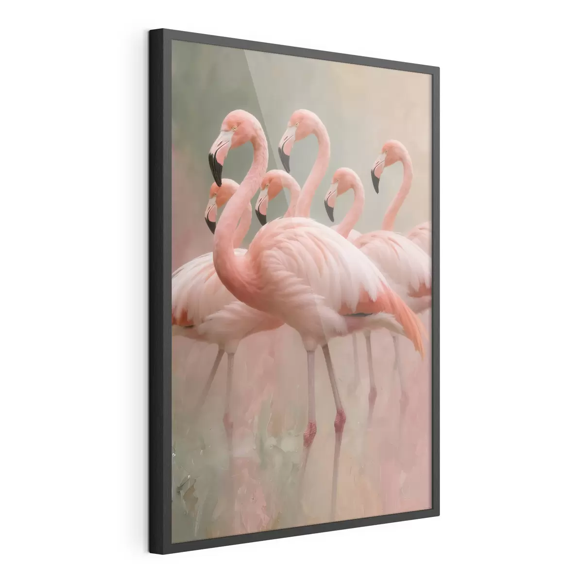 Plakat Kaasaegses maalikunstistiilis kujutatud flamingode parve dekoratiivne portree f49727