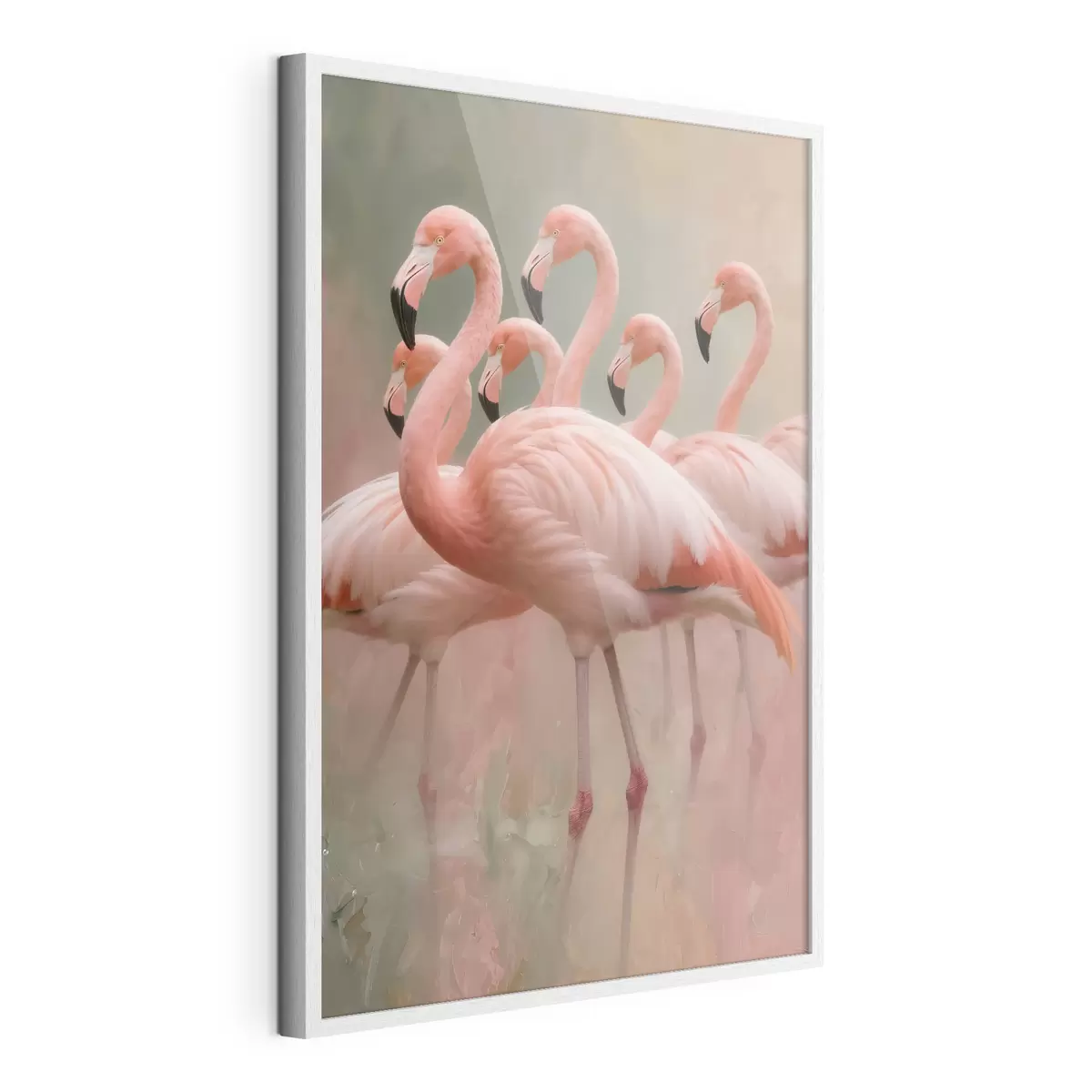 Plakat Kaasaegses maalikunstistiilis kujutatud flamingode parve dekoratiivne portree f49727