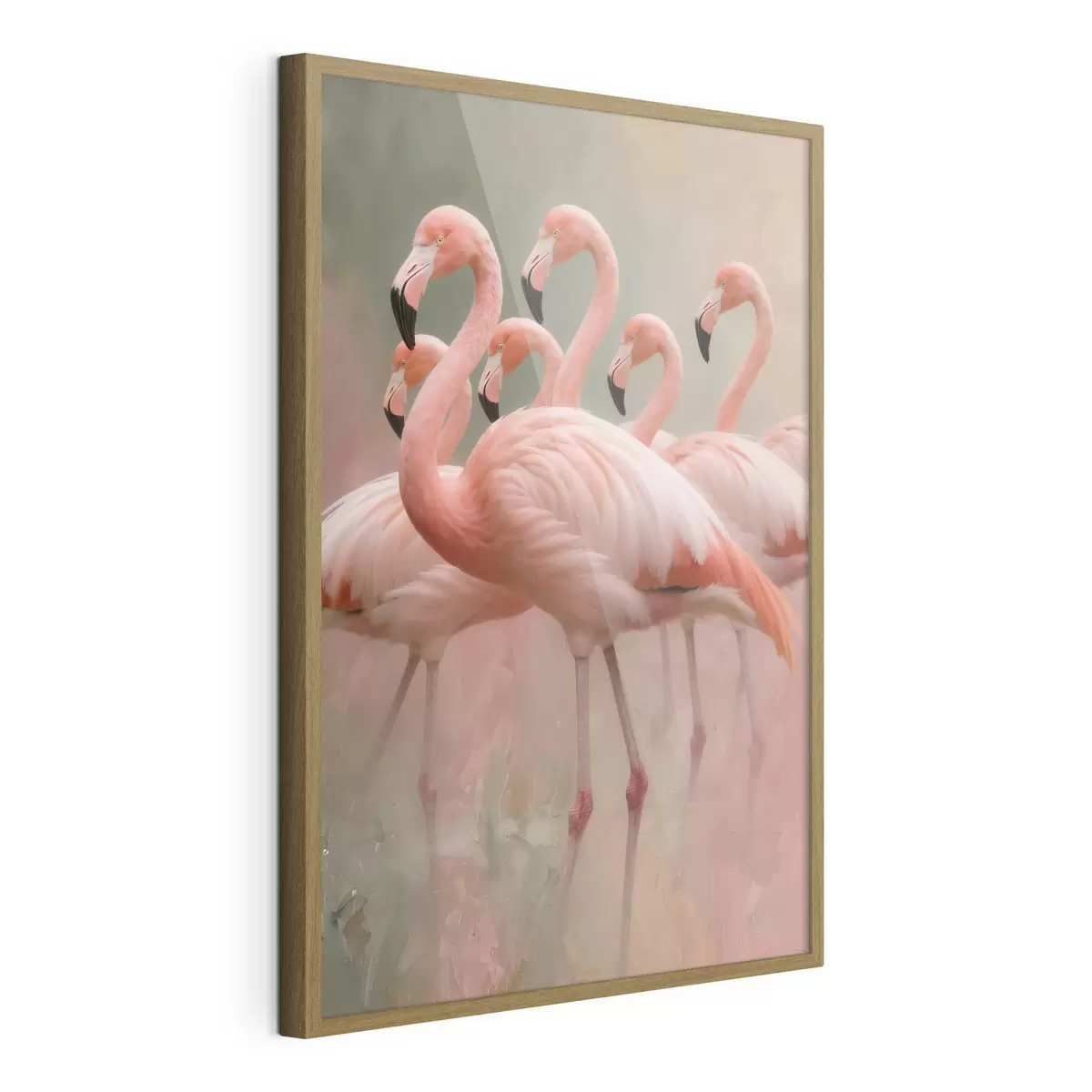Plakat Kaasaegses maalikunstistiilis kujutatud flamingode parve dekoratiivne portree f49727
