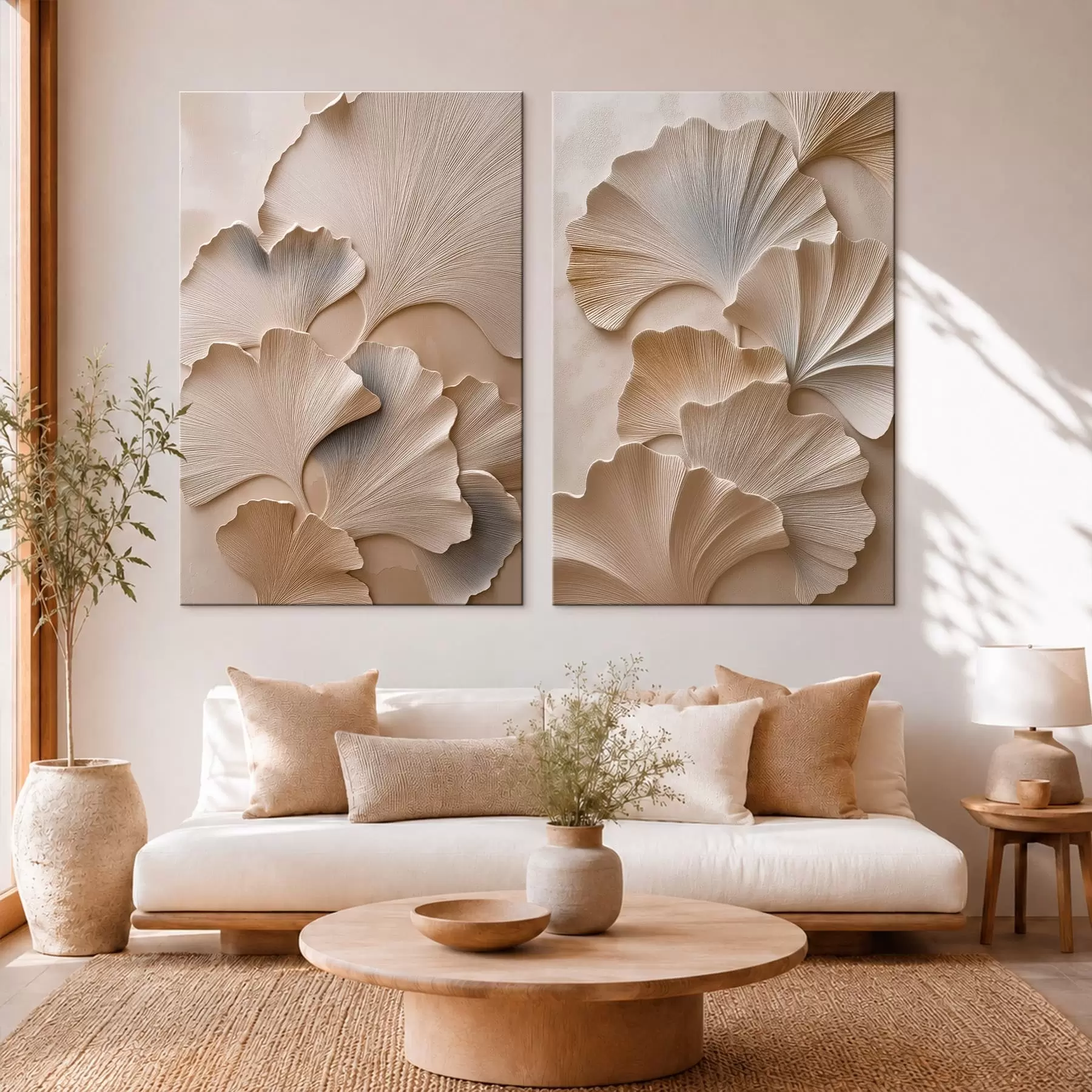 Pilt Diptych ginkgo lehtedega ja reljeefse efektiga m30751