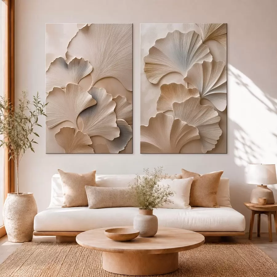 Pilt Diptych ginkgo lehtedega ja reljeefse efektiga m30751