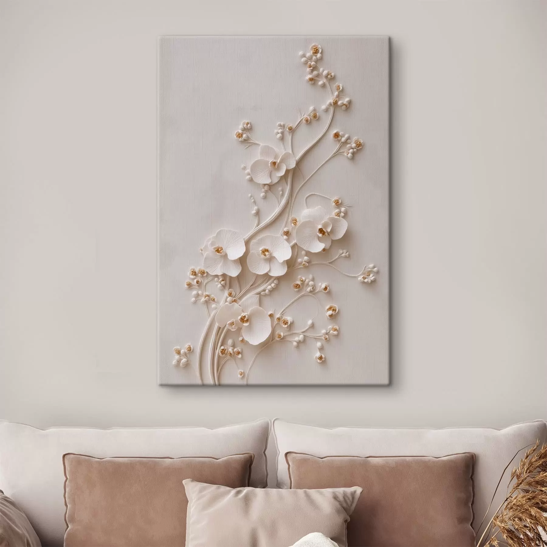 Pilt Õrnad valged orhideed elegantsetel okstel s49959