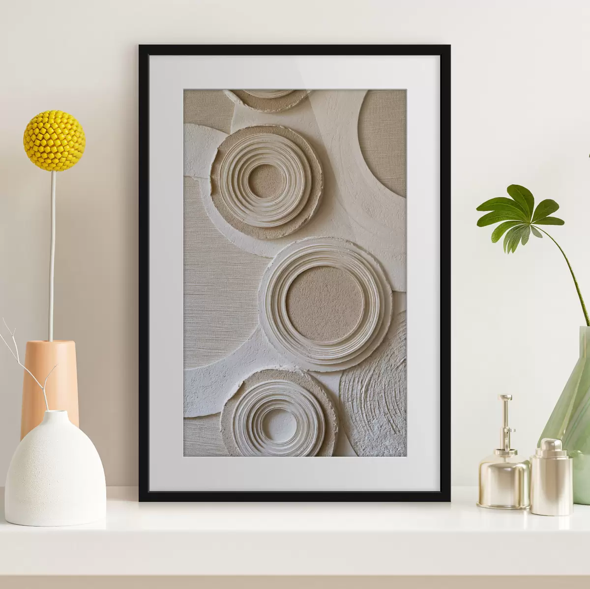 Plakat Geomeetriline kompositsioon ringidega ja reljeefse efektiga f49956