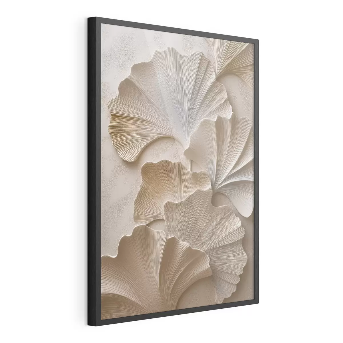 Plakat Lehed pehmetes neutraalsetes toonides, millel on reljeefne efekt f49960