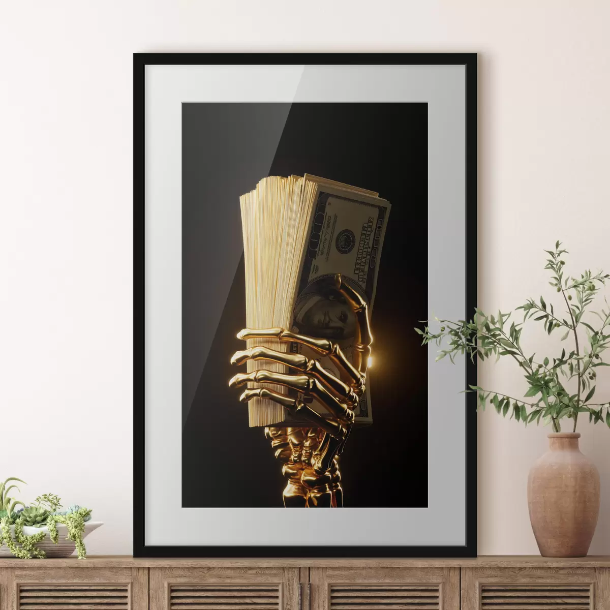 Plakat Metallist käsi, mis hoiab paberraha kimpu f49967